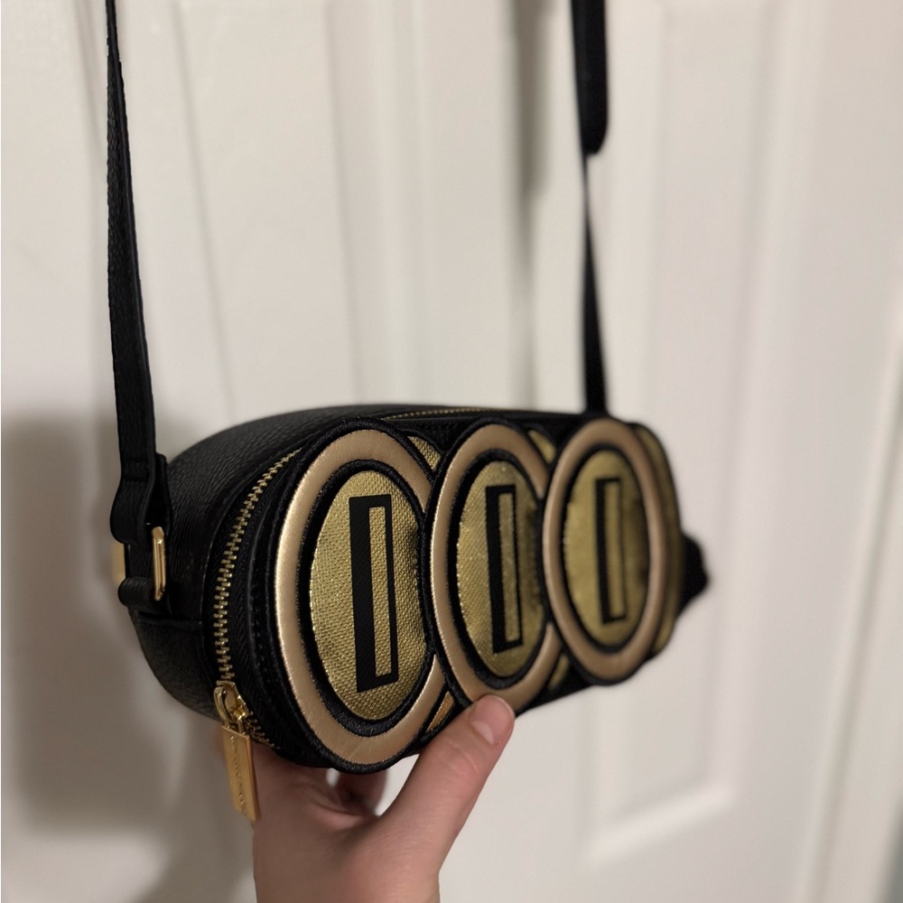 Mario Coins Black and Gold Crossbody Bag